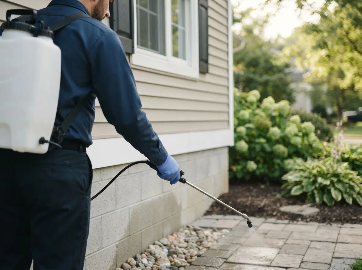 Pest control technician inspecting a home in Middle River, MN